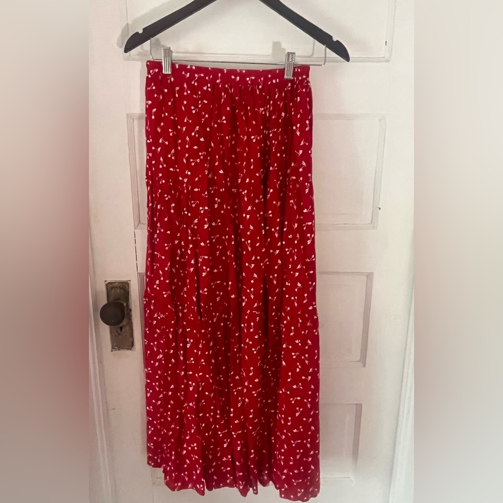 Vintage Cactus Flower Cherry Red Tiered Western Tiered Button Skirt USA made